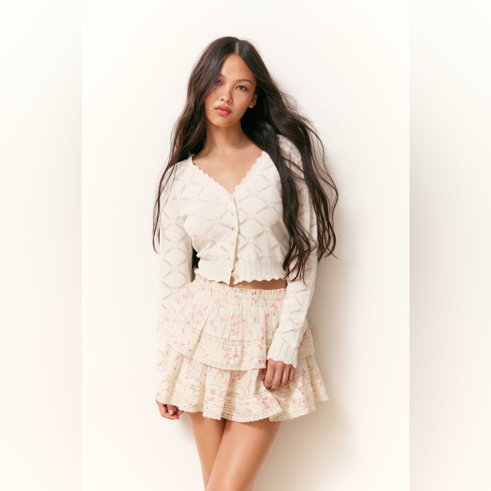 LoveShackFancy Petra Knit Heart Argyle CARDIGAN In Parchment, NWT, never worn.